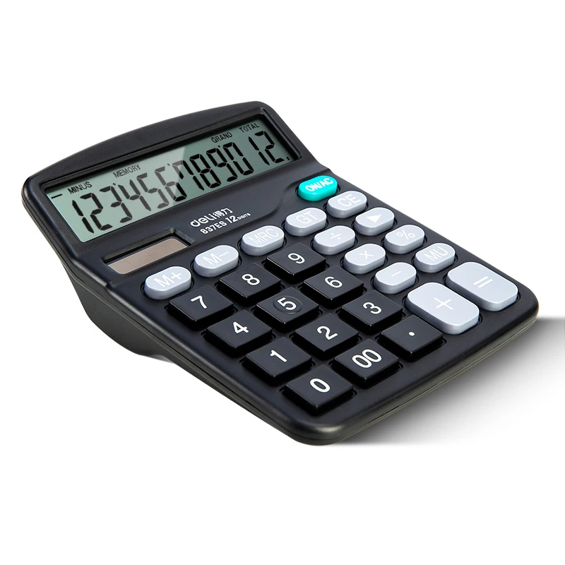 1PCS Deli 837ES 12 Digits Portable Calculator Solar & AAA Battery Dual Power Office Commercial Desk Student Household