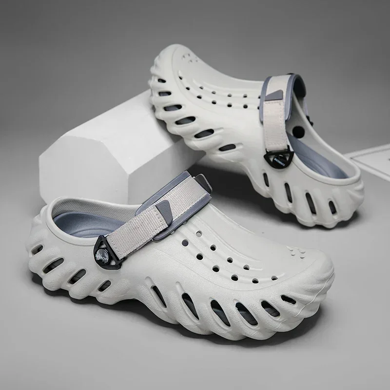 Nuevos hombres de verano Casual Fondo grueso Antideslizante Moda Cabeza redonda Sandalias de playa para interiores y exteriores Slip-On Transpirable EVA Tanga S...