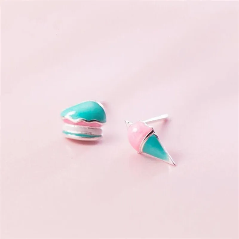 New Fashion Exquisite Cake And Ice Cream 925 Sterling Silver Jewelry Personality Epoxy Hamburger Stud Earrings  E100