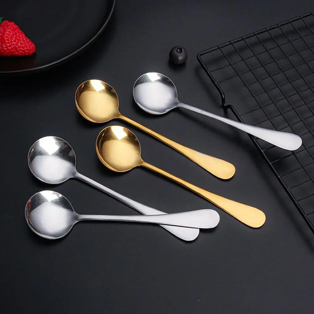 Stainless Steel Round Soup Spoons Practical Fine Workmanship Thicken Long Handle Smooth Finish Ideal For Cooking And Servin I7G9