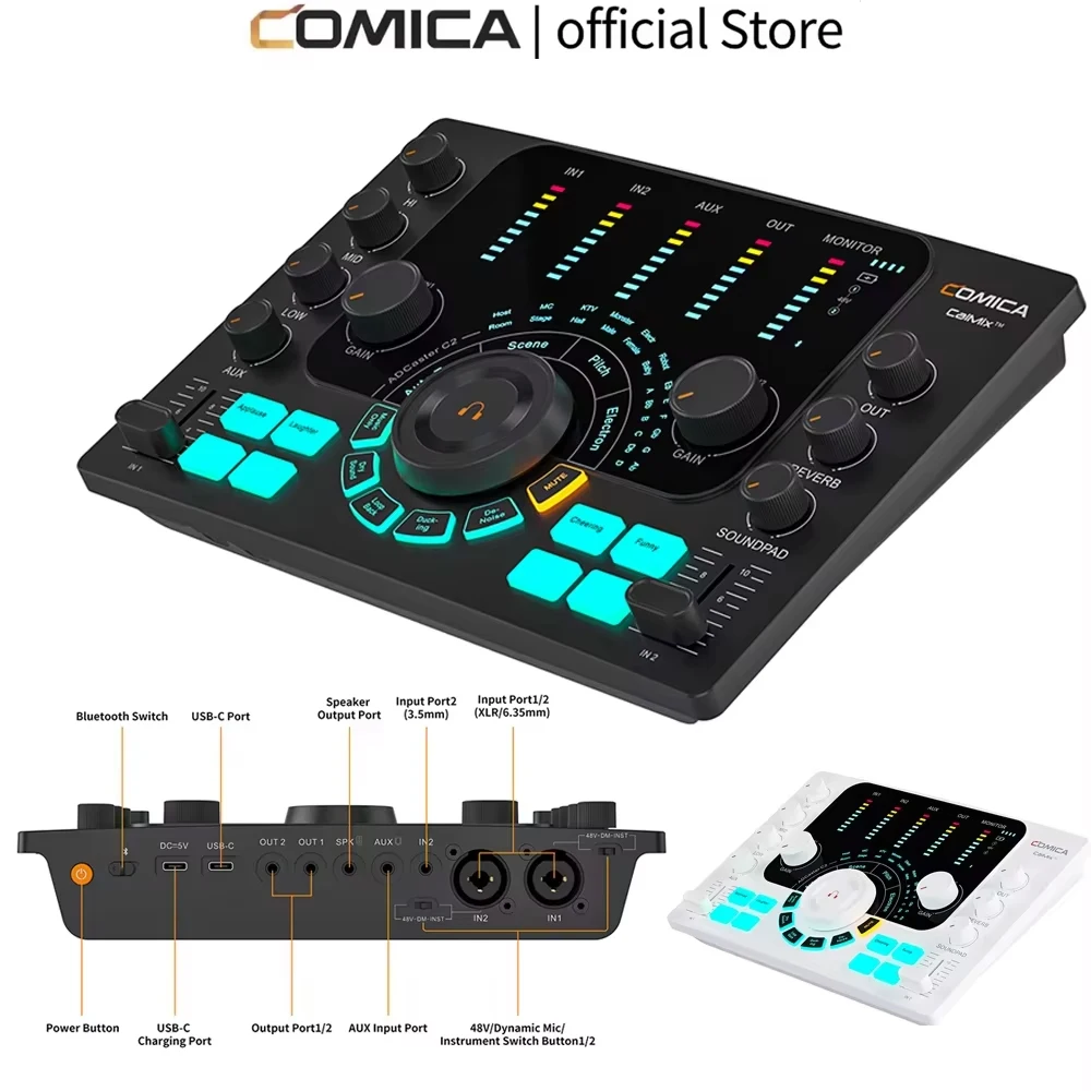 Image of COMICA ADCaster C2 Audio-Interface Soundkarte für Streaming/Podcasting/Aufnahmen, All-in-One DJ-Mixer für Smartphone, PC, Gitarre ﻿