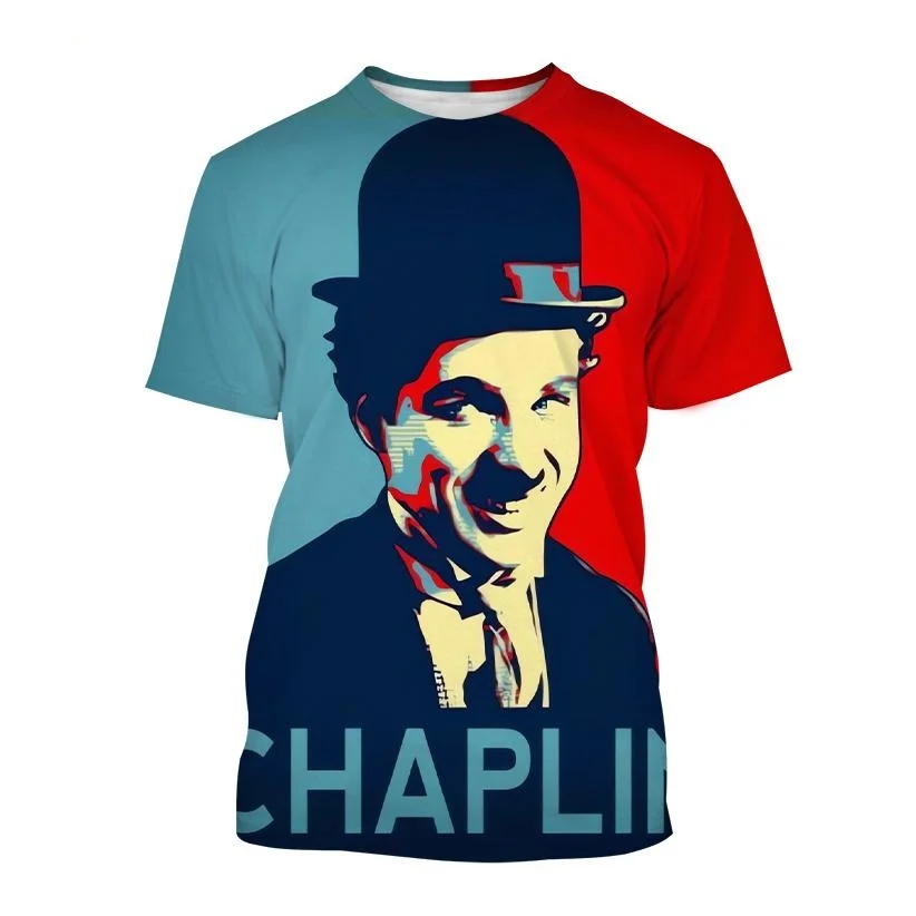 Summer Men Funny Charlie Chaplin Printed T-shirt O-Neck Tops Tees Male Fashion Short Sleeve Clothing Colorful Casual Streetwear