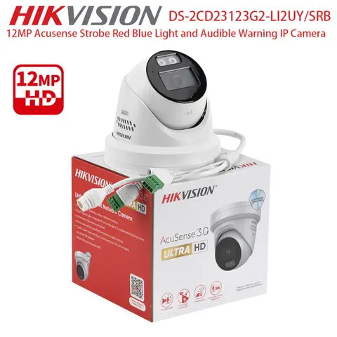 DS-2CD23123G2-LI2UY/SRB 12MP Acusense Strobe Light and Audible Warning & Smart Hybrid Light Fixed Turret Network Camera