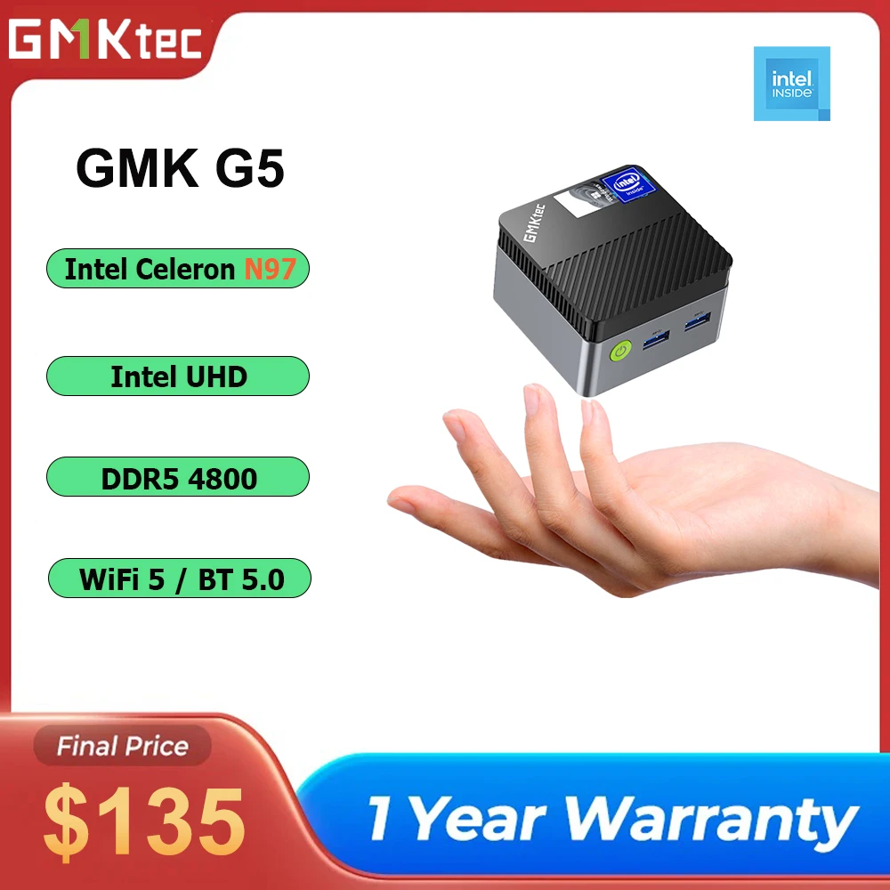 GMKtec G5 GMK Mini PC Intel 12th N97 เดสก์ท็อป DDR5 4800MT/s M.2 2242 SATA WiFi 5 BT5.0 แบบพกพาคอมพิวเตอร์ Windows 11 Pro Mini PC