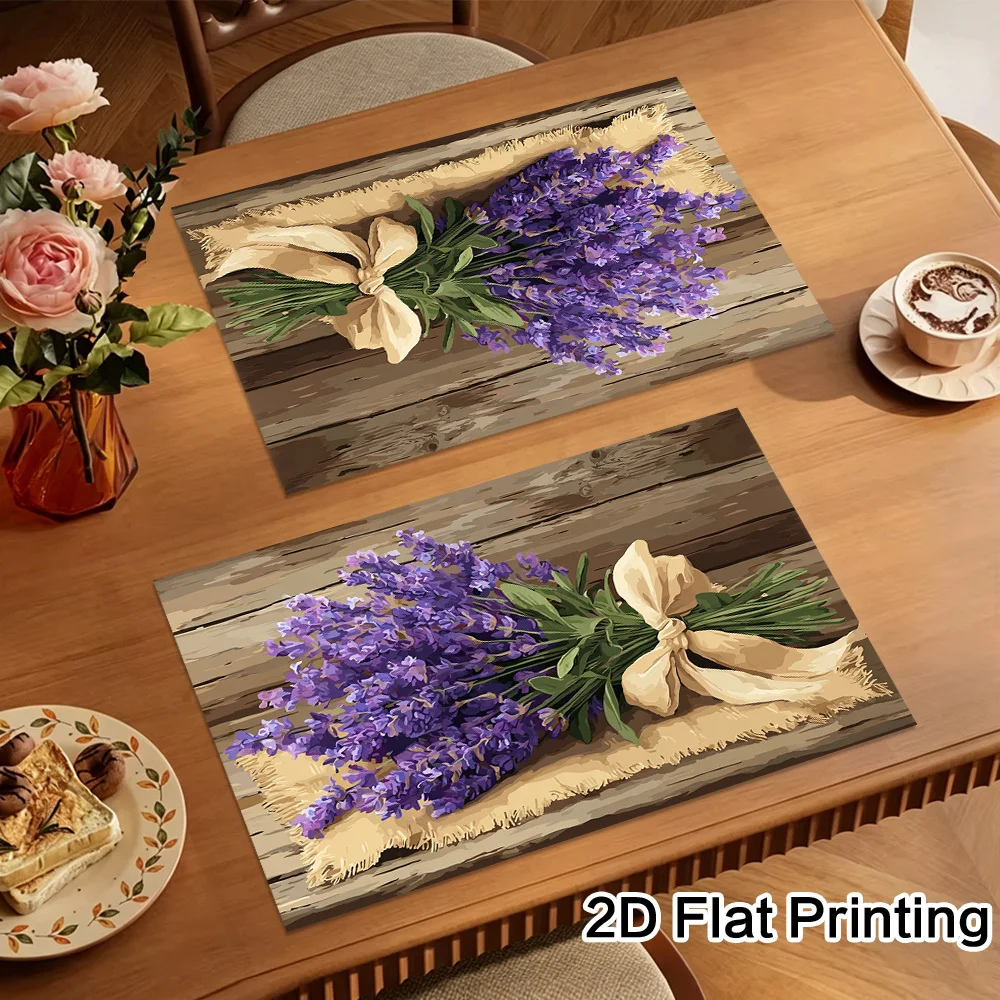 2D Flat Purple Lavender Bouquet Rustic Background Print Placemats Suitable And Dining Table Decor