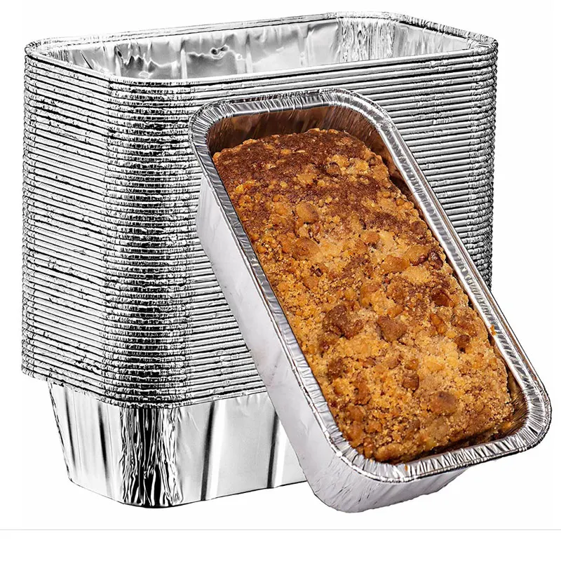 

21x9x5cm Loaf 18oz Oven Baking Aluminum Foil Container Silver Foil Food Serving Trays Bakery Cake Mold Tin Foil Tray REC21095F