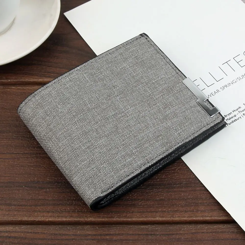 Folding Simple Small Canvas Fashion Men's Short Wallet Mini Coin Purse Multi-functional Card Holder