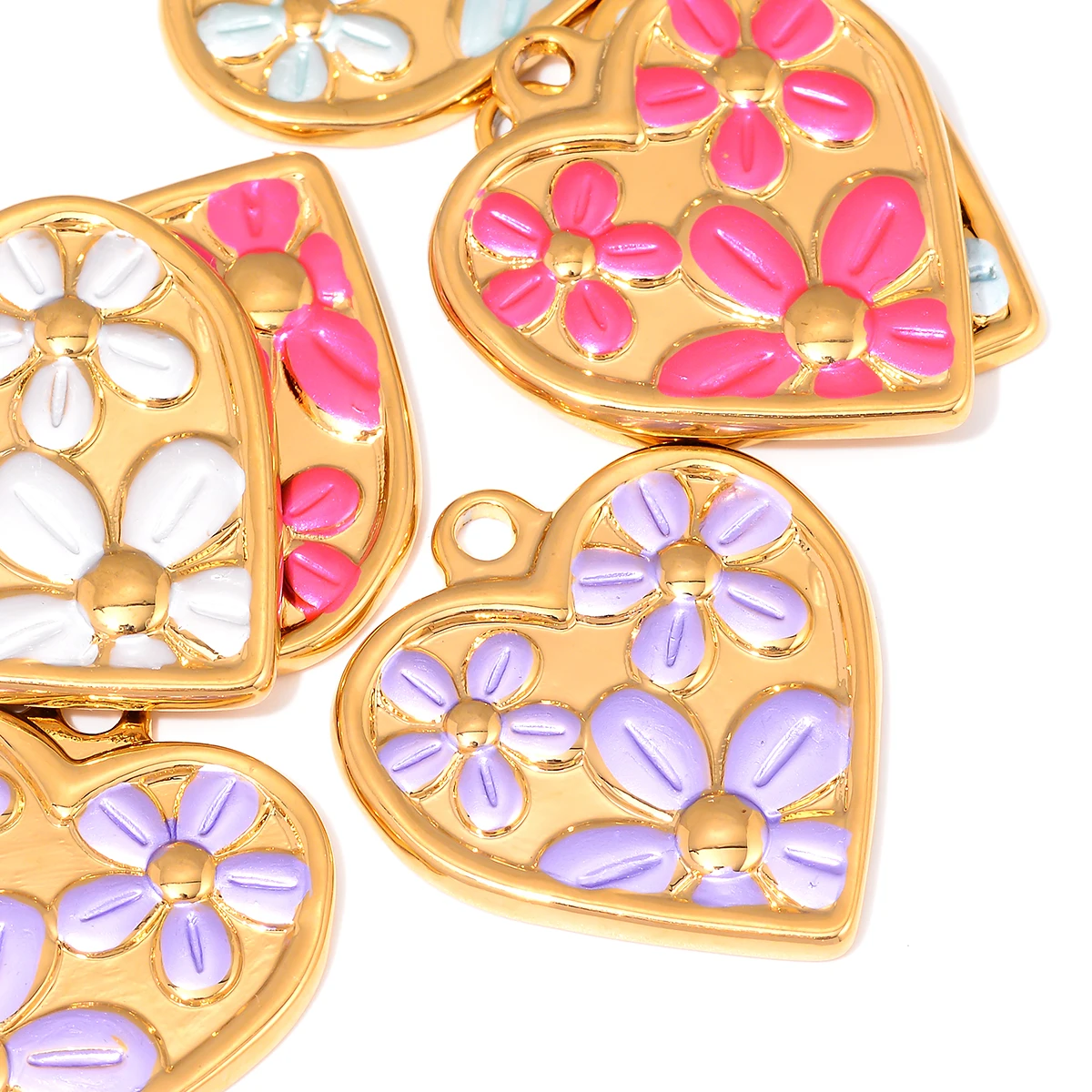 

4pcs Stainless Steel Enamel Heart Daisy Flower Charms for DIY Jewelry Findings Necklace Pendants Earrings Making