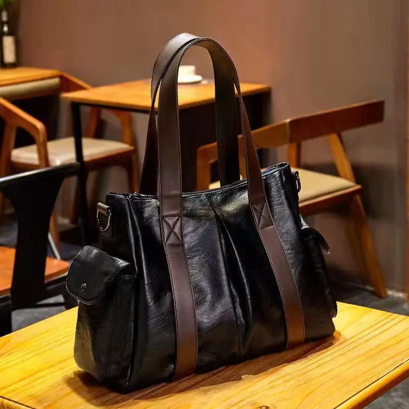 

European and American women's high-end high-capacity soft leather tote new trendy bill of lading shoulder bag crossbody bag