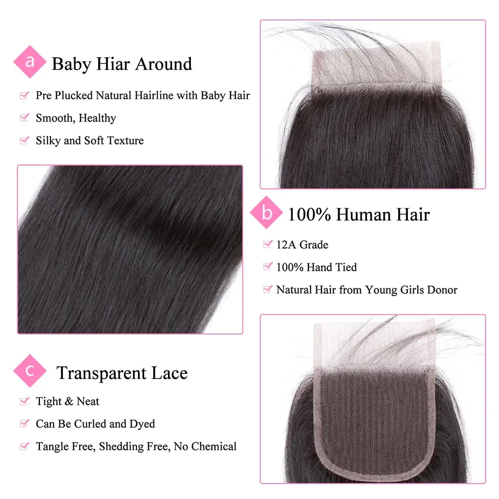 4x4 Closure Hand Tied Swiss Lace Human Hair