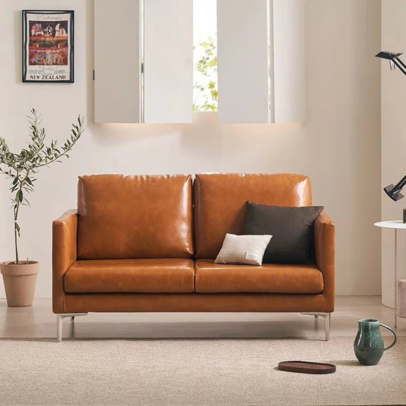 Medieval oil wax leather sofa living room 2025 new double three-person straight row simulated leather art bedroom small sofa