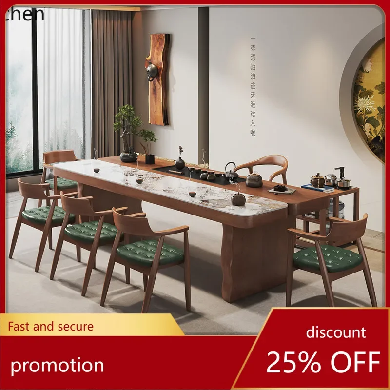 A2-26  solid wood large board tea table and chair combination one table five chairs rock slab office household kung fu tea table