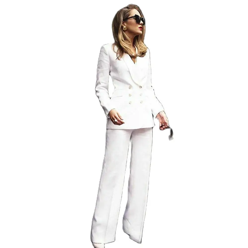 

Womens White Formal Pant Suits for Women Office Ladies Double Breasted Blazer Pants Women's Work Pant suit costume homme