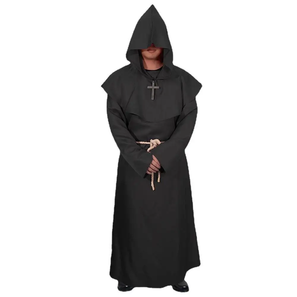 

Средневековый халат монаха, костюм волшебника священника, длинное пальто, капюшон, Хэллоуин, косплей, женский традиционный китайский сценический наряд