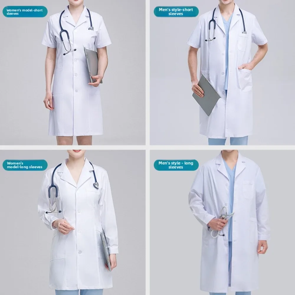 Bata de laboratorio blanca de manga corta y larga Unisex, ropa de trabajo médica gruesa para dentistas, uniforme protector duradero de laboratorio