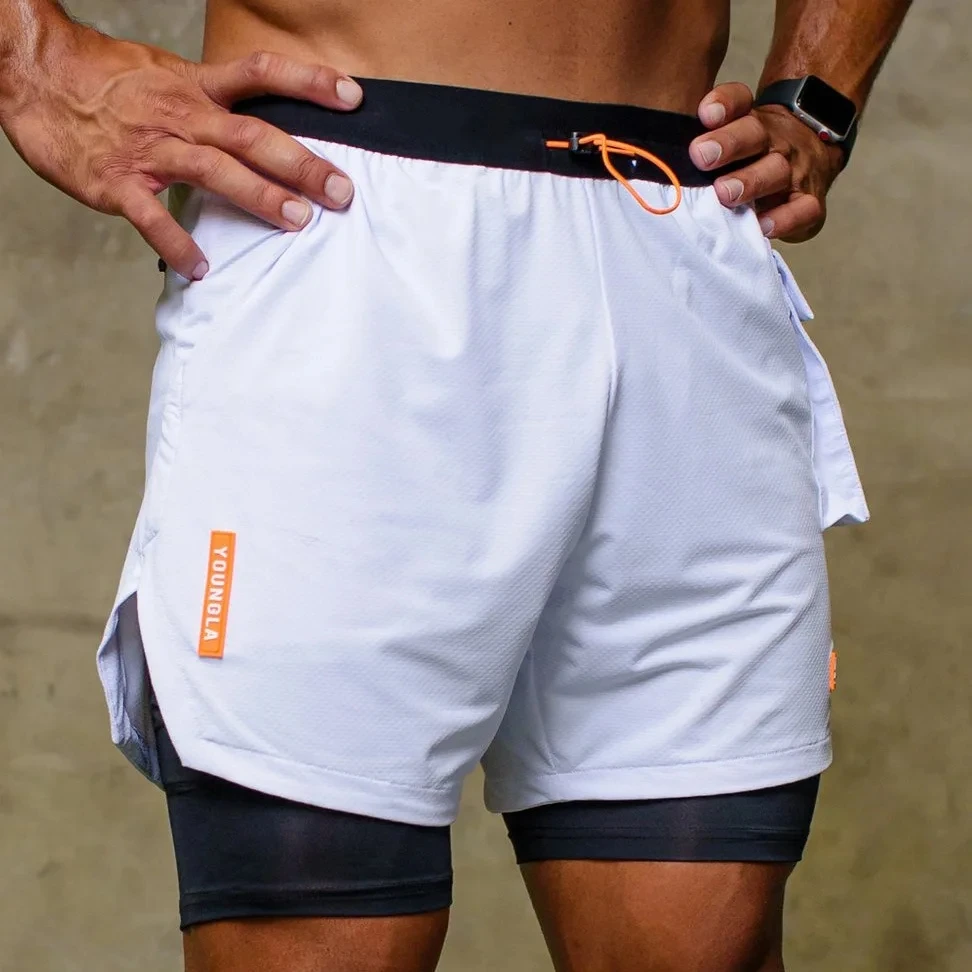 Pantalones cortos deportivos 2 en 1 para hombre, Shorts para gimnasio, Fitness, culturismo, entrenamiento, secado rápido, playa, Verano