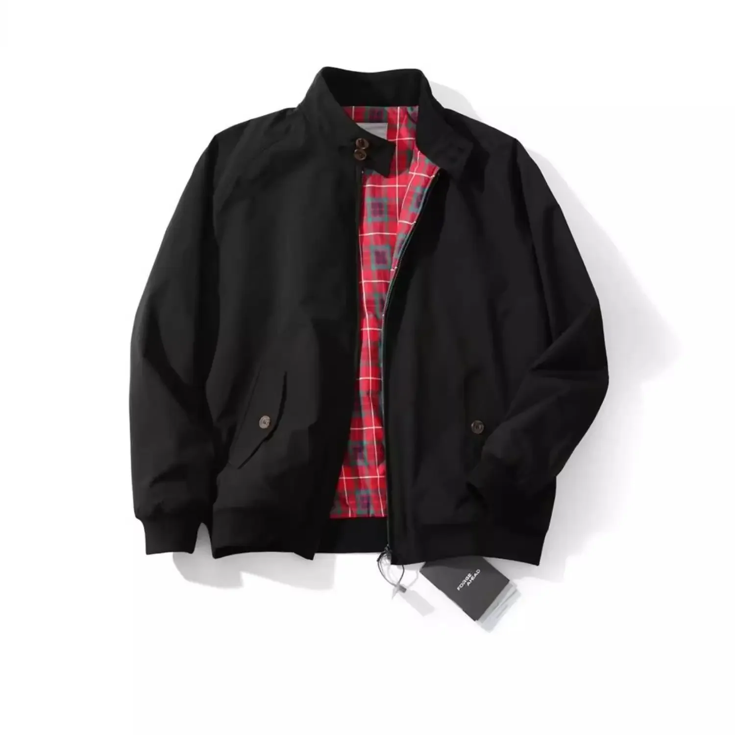 الخريف نمط جديد هارلينجتون الرجعية البريطانية الطيار سترة الرجال فضفاضة لون نقي الوقوف طوق ثلاثة واقية ملابس خارجية العصرية