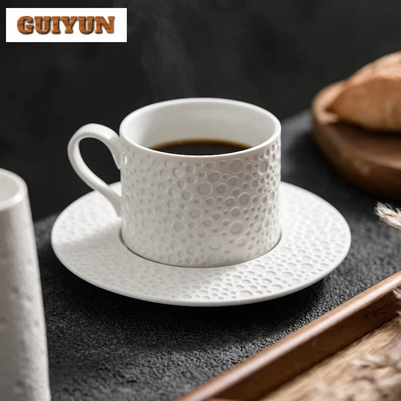 Exquisite Global Stone Pattern Ceramic Coffee Cup Hotel Breakfast Mug Tea Latte Cereal Mug Afternoon Tea Mug Saucer Drinking