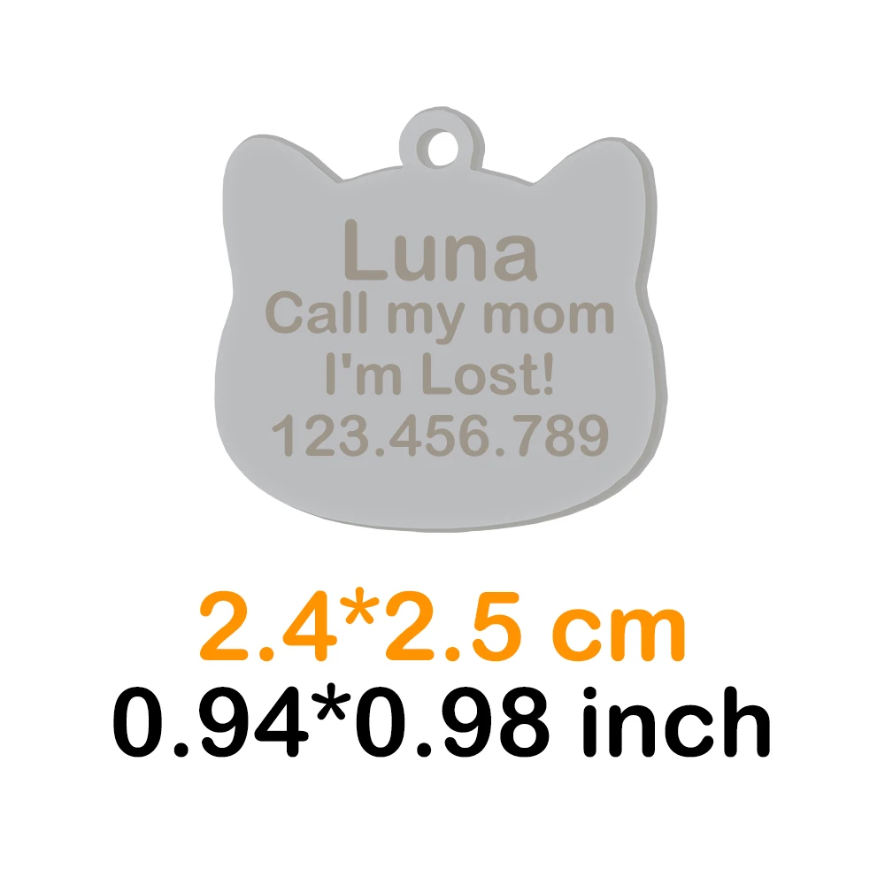 Personalized Cat Tag Cute Cat Head-Shaped Stainless Steel Pet ID Tag Anti-Lost Kitty Nameplate with Cartoon Sticker with Name