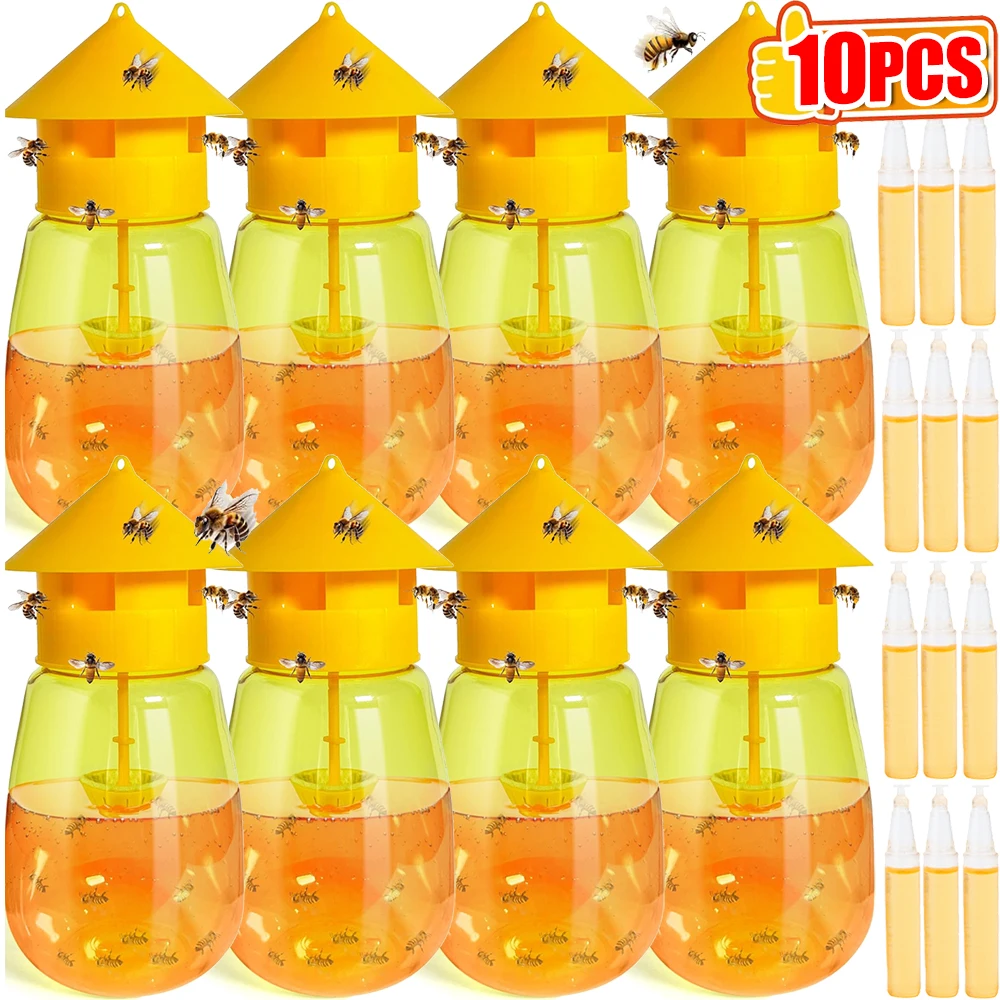 Trampa para avispas, atrapamoscas de plástico reutilizable, trampa para moscas de frutas, asesino, gusano militar, atrae el hogar, jardín, huerto, herramienta de Control de plagas, 1/10 Uds.