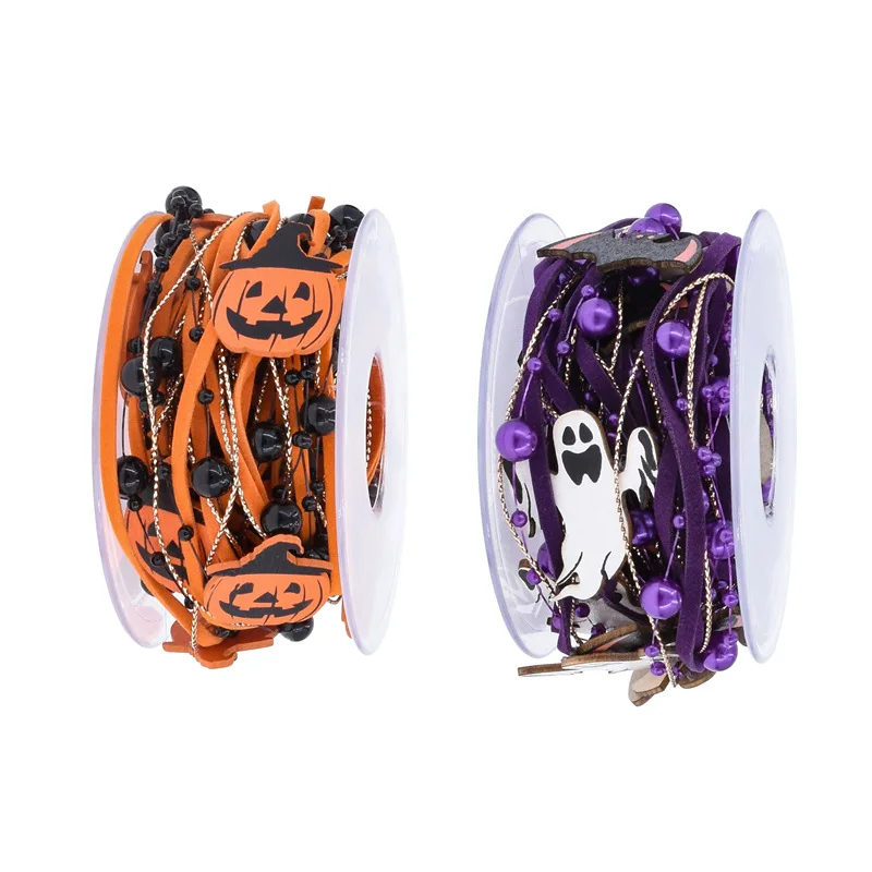 5M Halloween Creative Ribbon Ghost Pumpkin Bead Ribbon For Halloween Party Decor DIY Crafts Gift Wrap Packaging Material