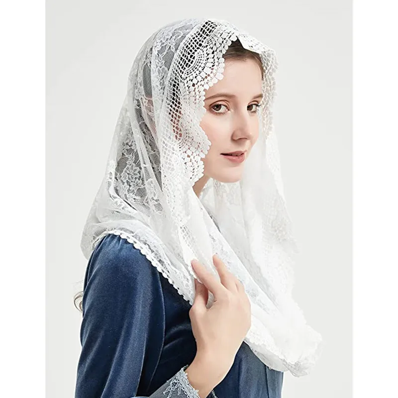 Infinity Shape Mantilla Veils Catholic for Church Latin Mass Hollow Lace Edge Black White Chapel Women Head Covering