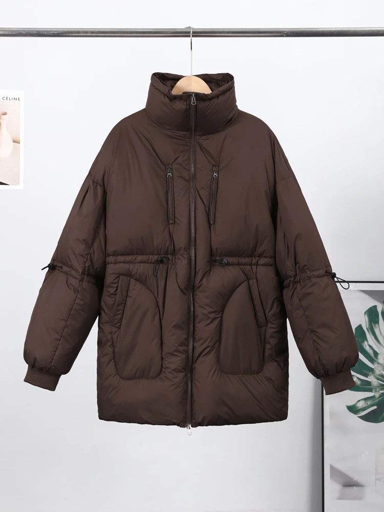 

Винтажное хлопковое женское пальто на шнурке, повседневное пальто с воротником-стойкой и длинными рукавами на молнии, женская верхняя одежда, 2025 г., зимняя модная женская куртка, новинка