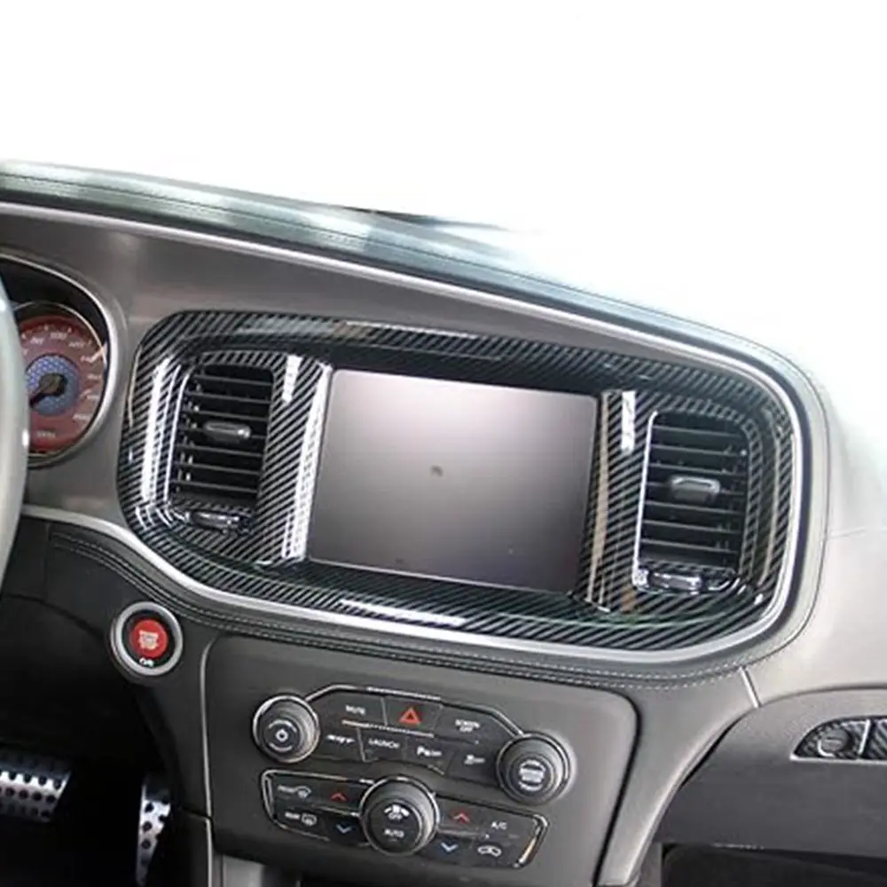 Carbon Fiber Dashboard DVD Navigation Screen Frame Cover Trim For Dodge Charger 2015+