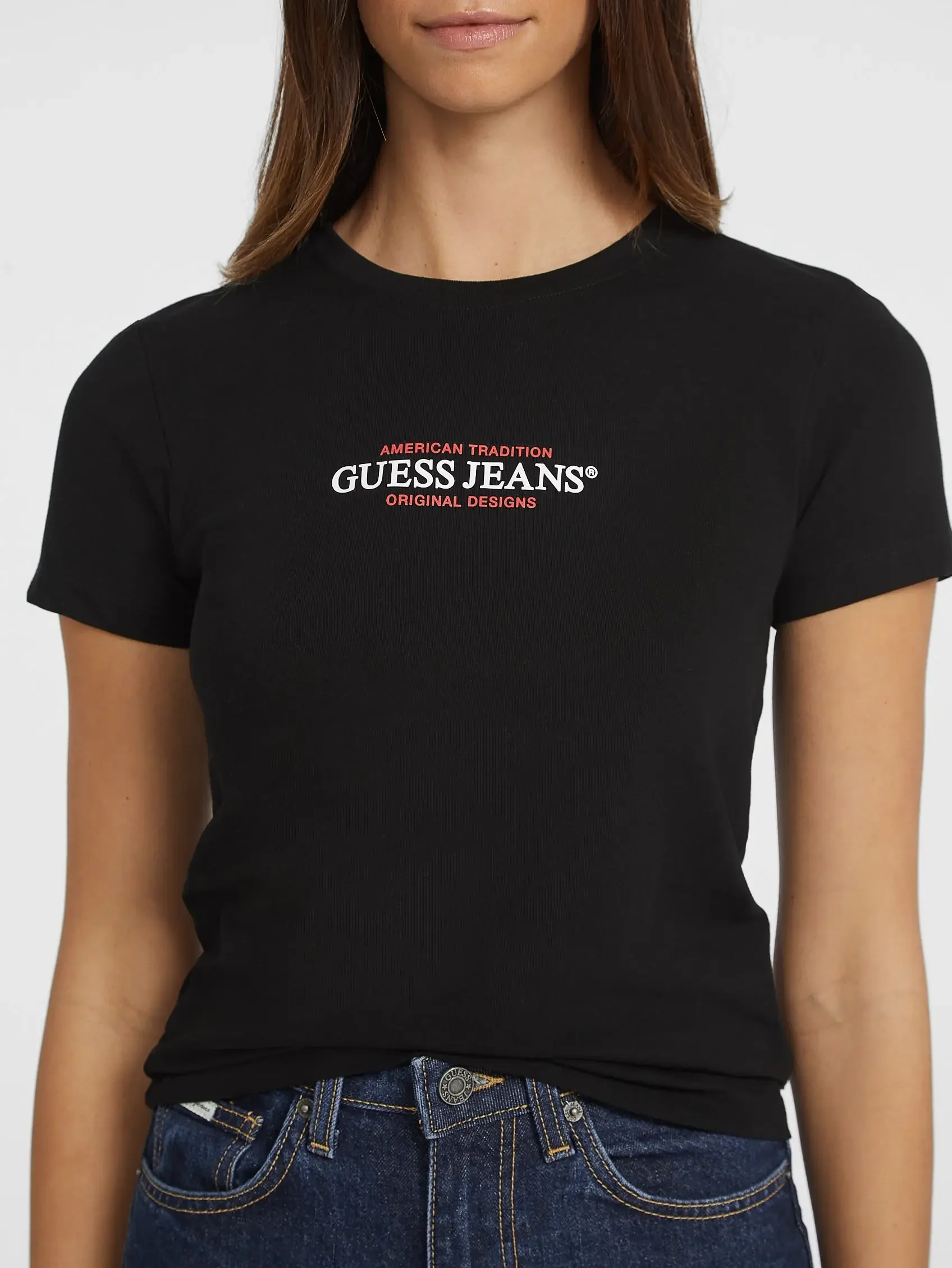 Camiseta vaquera Guess para mujer, marca de lujo de manga corta, top de verano unisex, estilo streetwear
