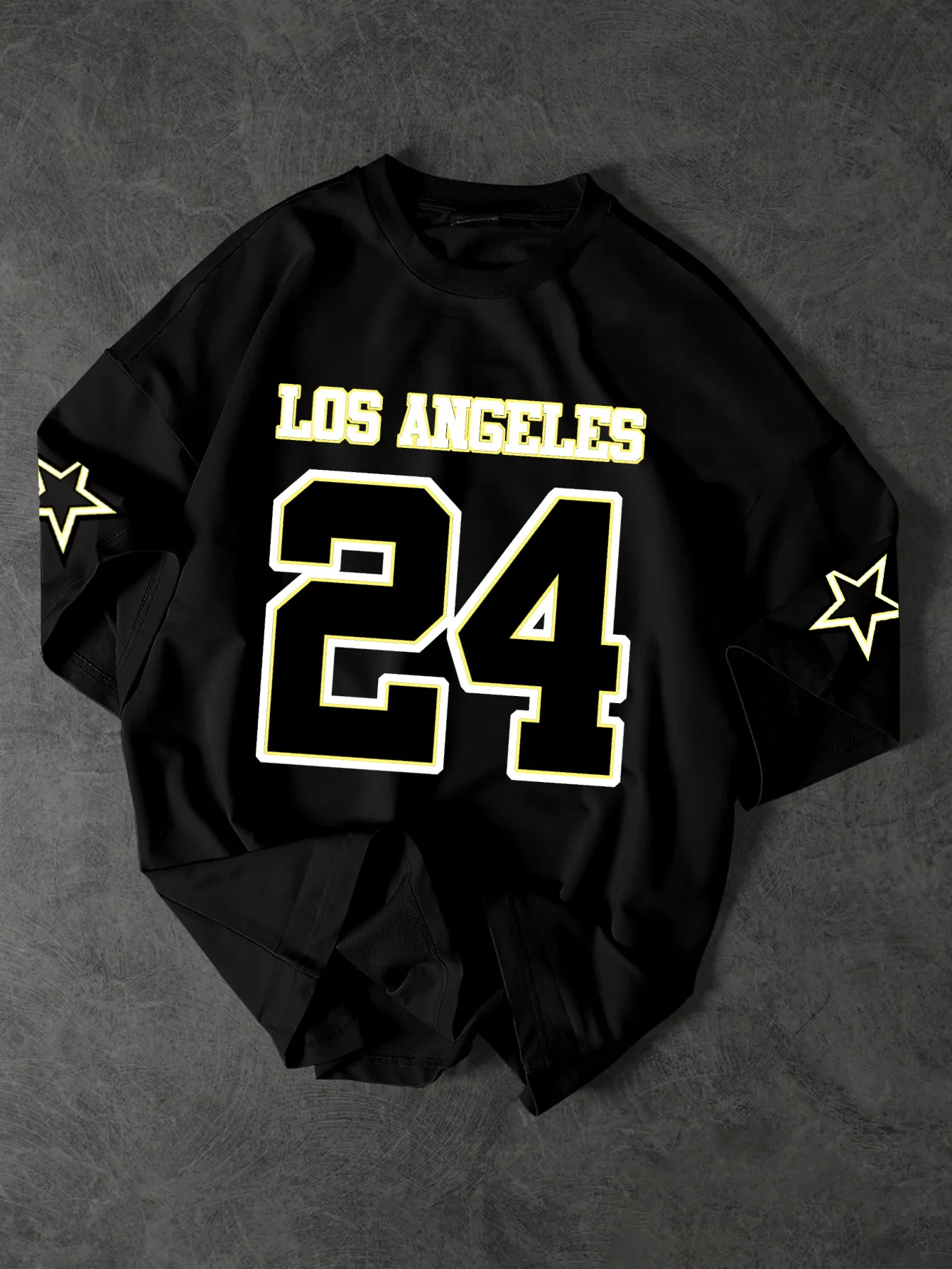 Men's Summer New Fashion Printed T-Shirt Los Angeles 24 Star Print Machine Washable S-XXL