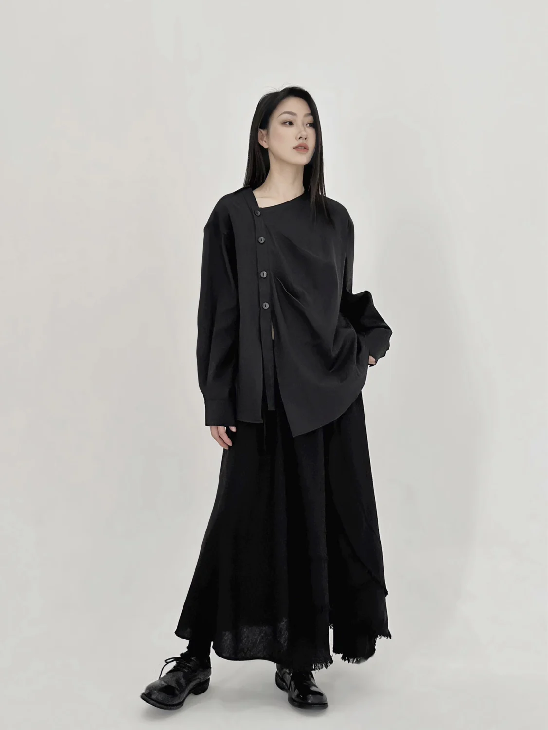 UMI MAO Yamamoto Dark Shirt Female 2024 Spring Summer Designer Loose Black Long Sleeved Top Femme