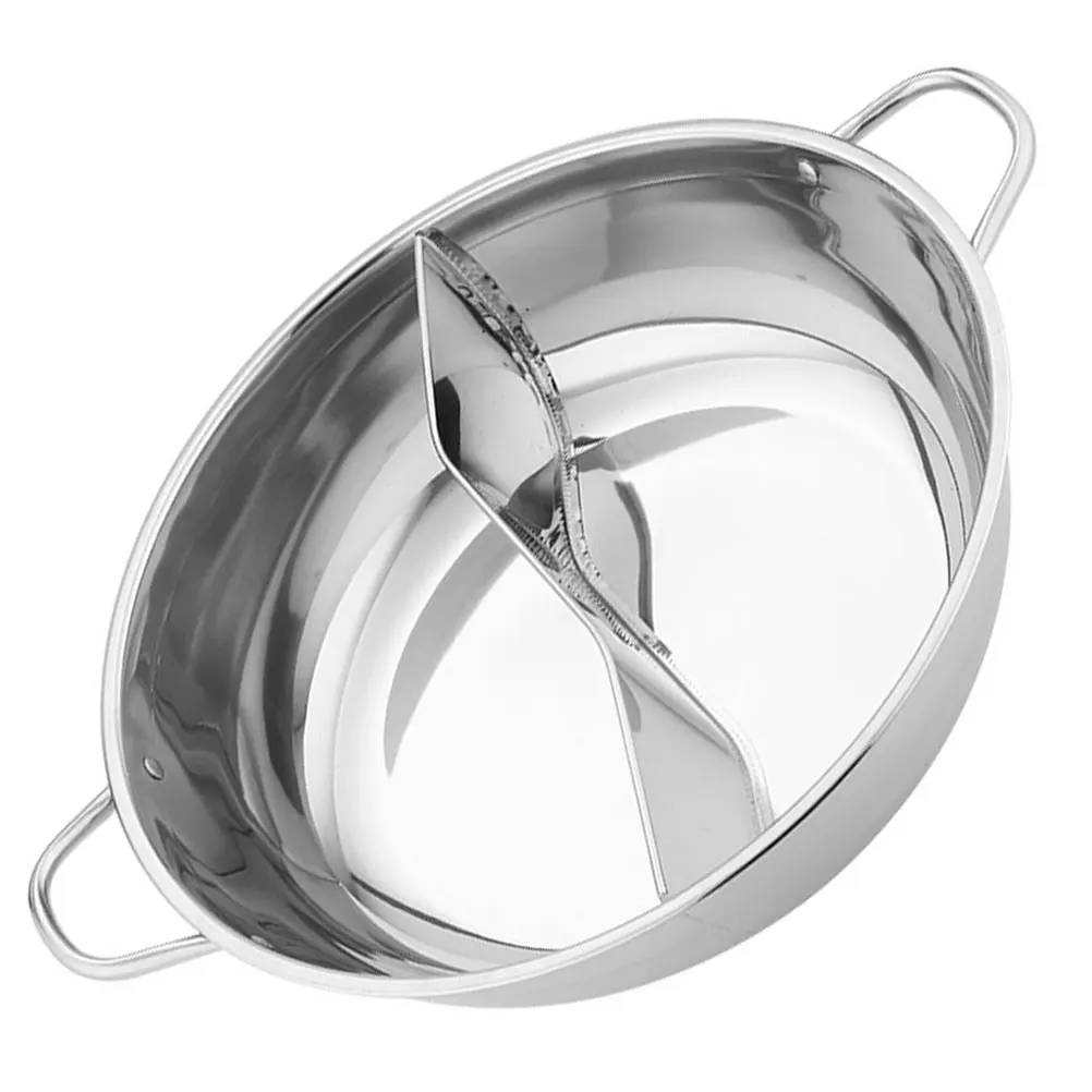 

Stainless Steel Hot Pot with Divider 30cm Large Size Reusable Two Flavor Cooker Silver Color Hotpot Pot Chinese Style