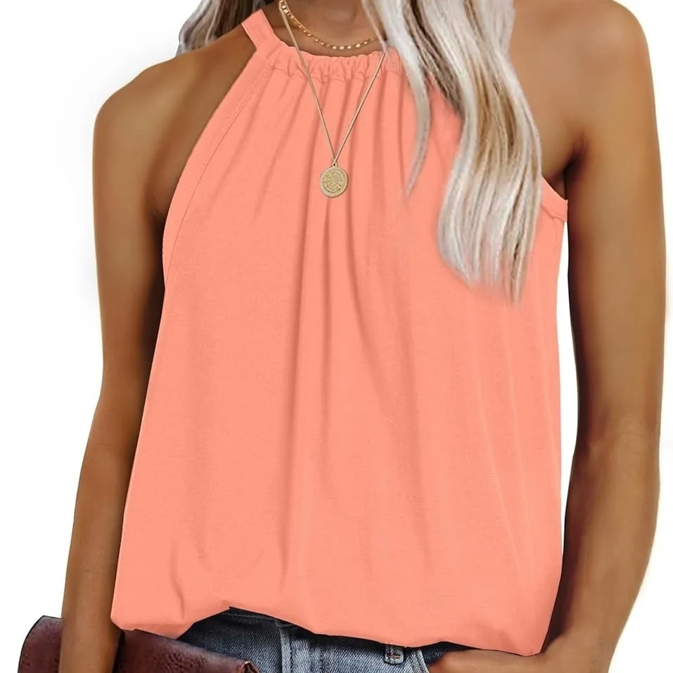 

2025 Summer New Women's Sleeveless Round Neck Drawstring Solid Color Pullover Vest