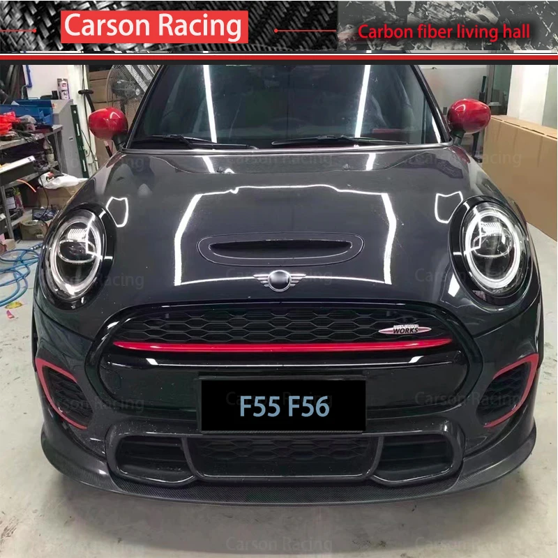 Voor MINI F55 F56 JCW Real Carbon Fiber Glas Voorbumper Lip Trim Body Kit Tuning Natte Forge Carbon Bumper Lip