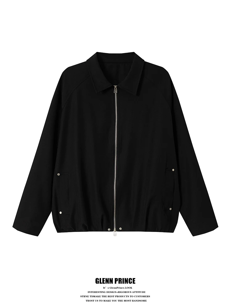 

GPstudio Japanese Sle Rivet on Flight Jaet Men's Trendy Spring Cleanfit Silhouette Commute Collar Coat Loose Fit Meta...