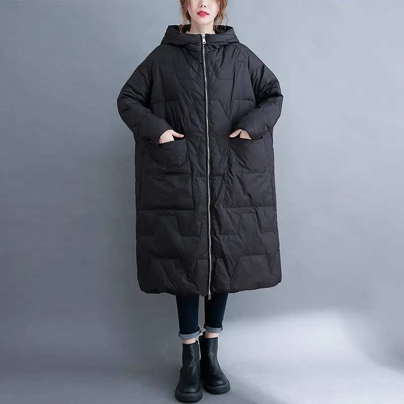 Imagem -04 - Cabolsa Leve de Pato Branco Feminino Cabolsa Longo com Capuz Algodão Acolchoado Tamanho Grande Parkas Soltas na Moda Abrigo T531 Inverno 2024