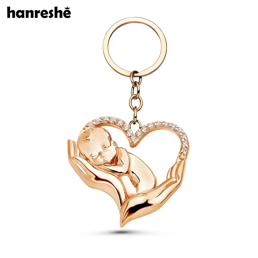 Hanreshe Medical Obstetrics Baby Heart Keychain Crystal Inlaid Luxury Maternal Love and Great Doctor Nurse Key Chain Jewelry