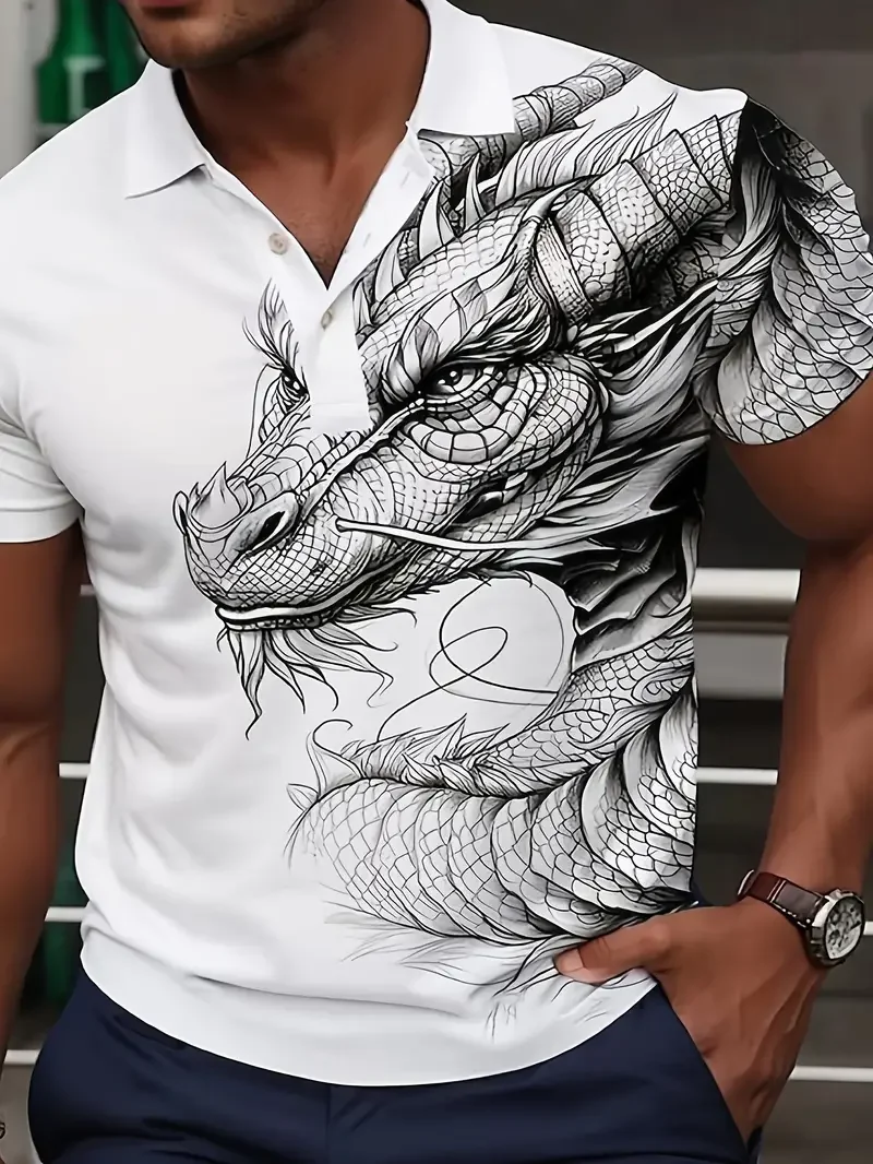 Wolf Lion Animal Print 3D Printed Men\'s Polo Shirt Fashion Comfort Golf Tennis Tops Summer Oversized Cool Button Clothing