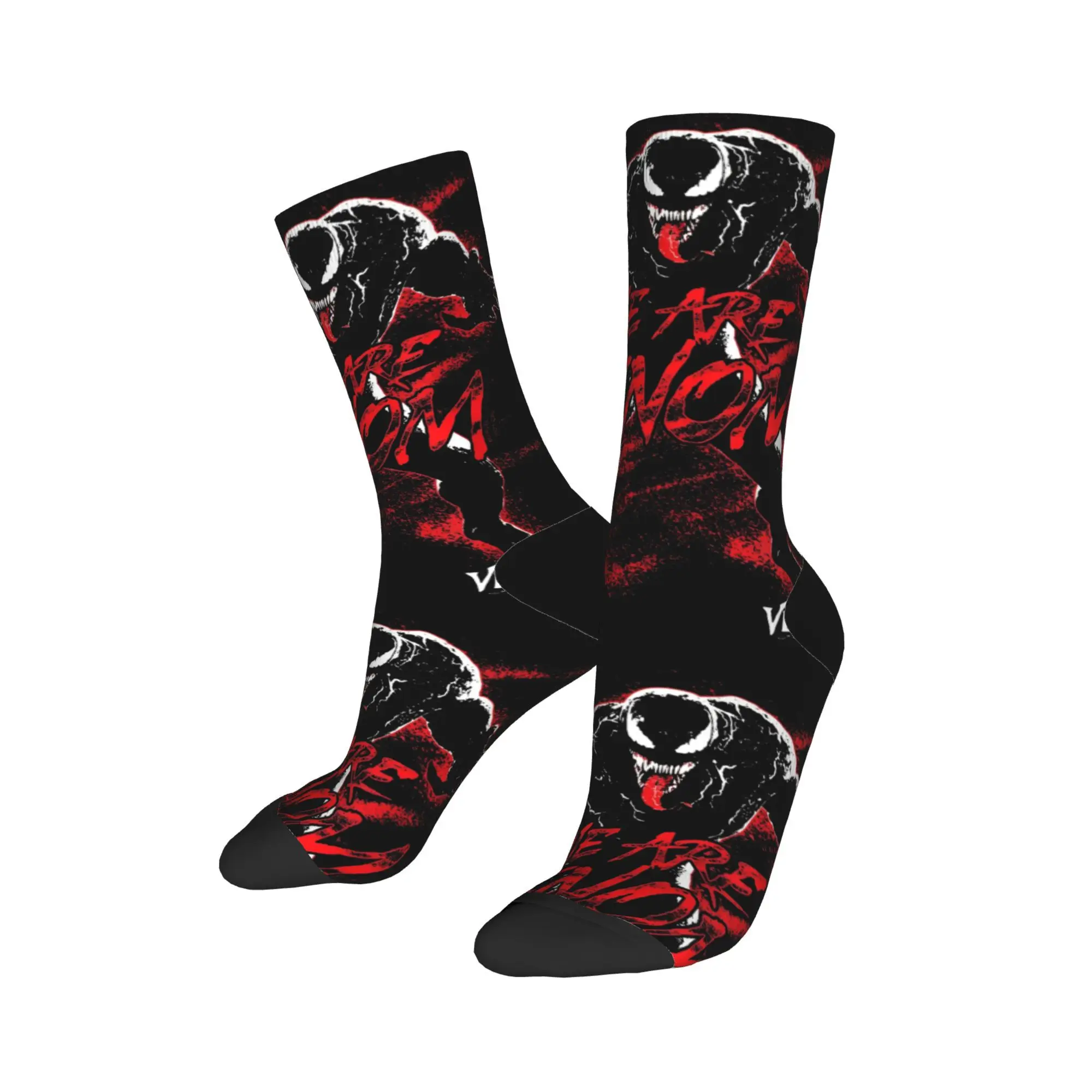 Happy Funny Men's Socks Harajuku Venom Let There Be Carnage We Are Venom Red Splash Sock Sport Sock Spring Autumn Winter