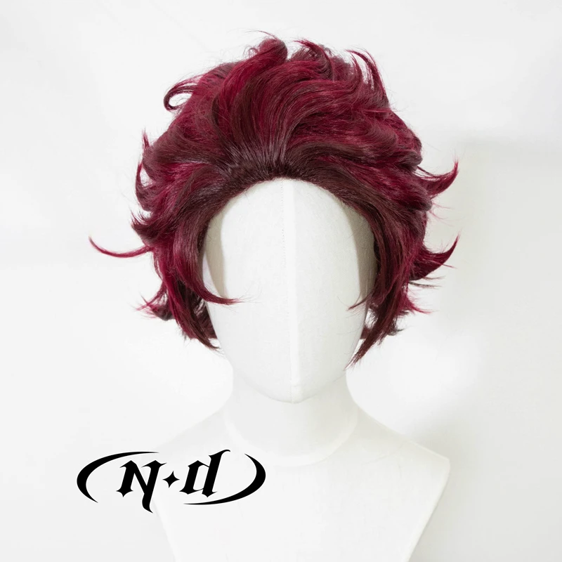 ND Tanjiro Kamado Cosplay Wig Hairpiece Kimetsuu Anime Cosplay Hair Wig Heat Resistant for Comic Con Coser Costume Party