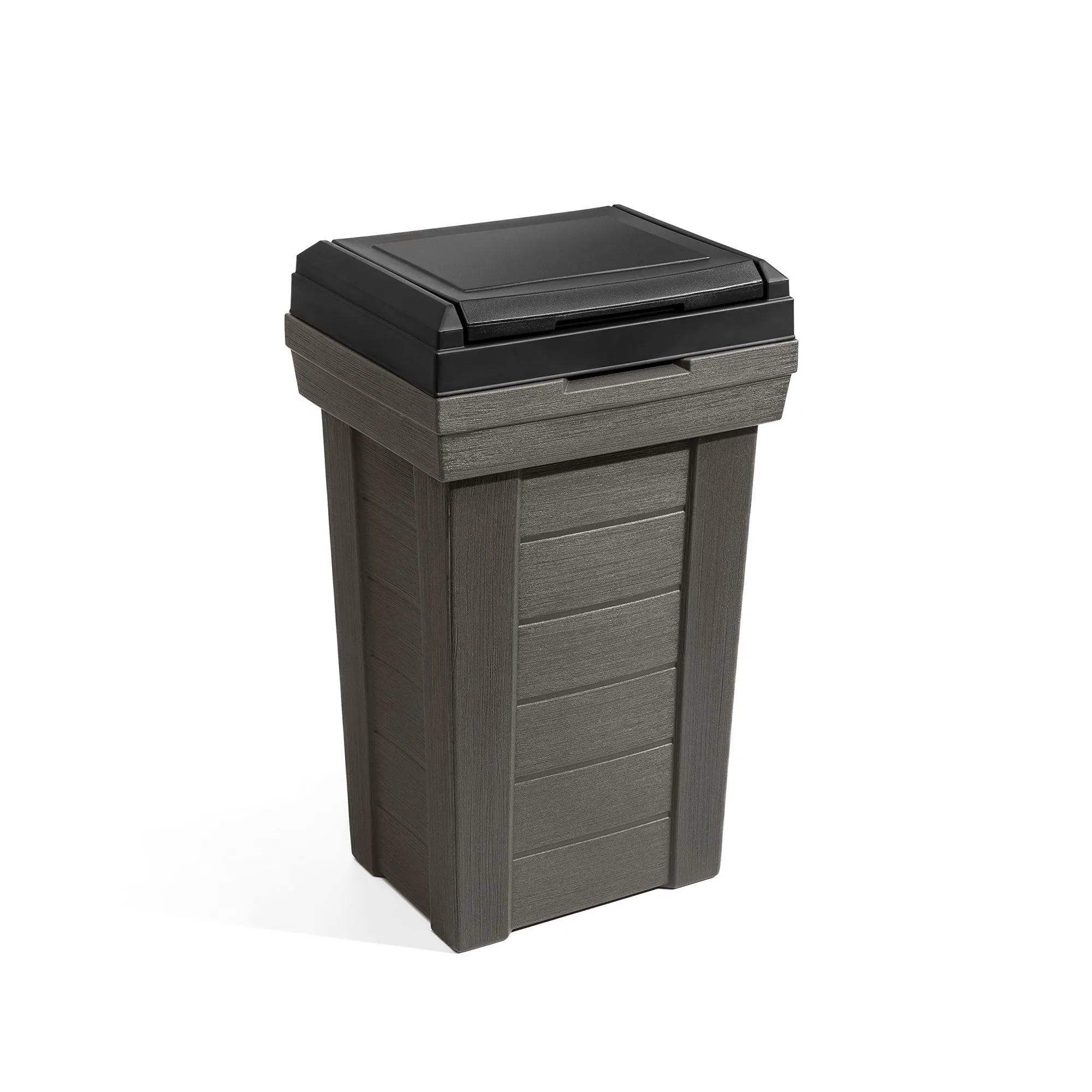 Dark Cedar Large Capacity Trash Can with Lid, Indoor Outdoor Decorative Garbage Container for Patio, Kitchen & Pool Storage