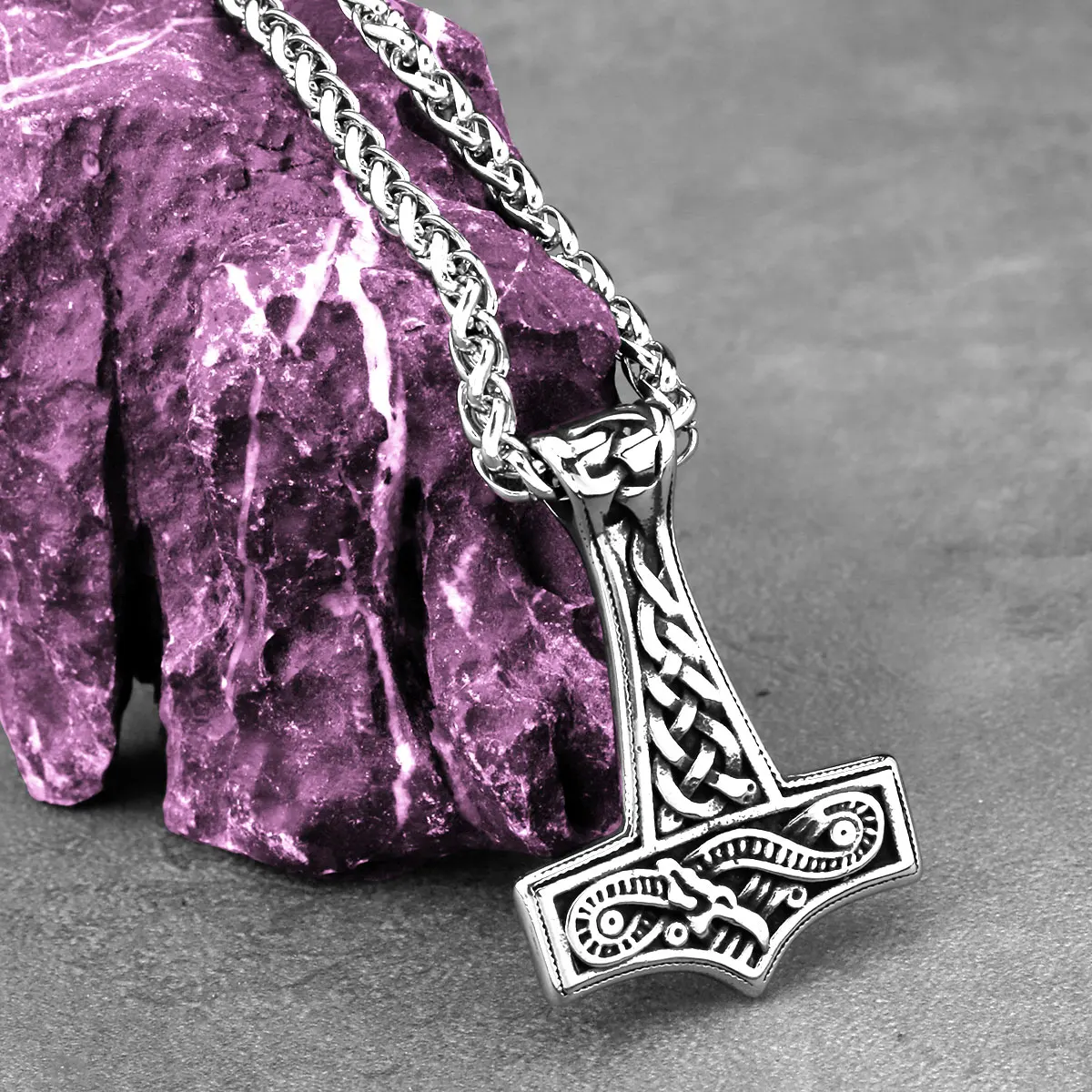 Nordic Viking Thor's Hammer Mjolnir Necklace Men's Stainless Steel Retro Celtic Knot Amulet Pendant Necklace Jewelry Wholesale