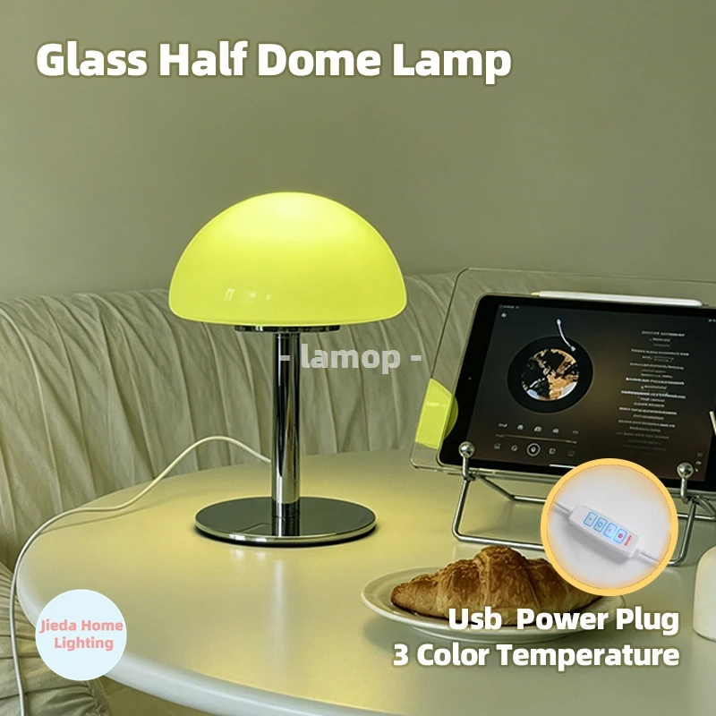 Lemon Half Dome Glass Table Lamp Nordic Fresh Tone Bedside Lamp 3 Color Temperature Dining Bedroom Homestay Decor Table Lamp