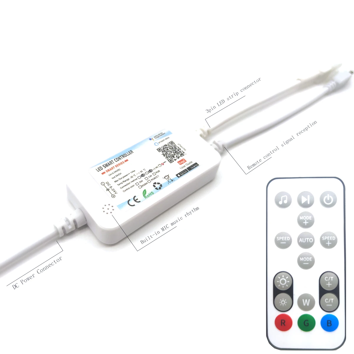 Tuya Wifi LED Strip Light Controller Remote DC12V WS2811 WS2812B RGB RGBIC Dream Color LED Dimmer per Alexa Google Smart Life