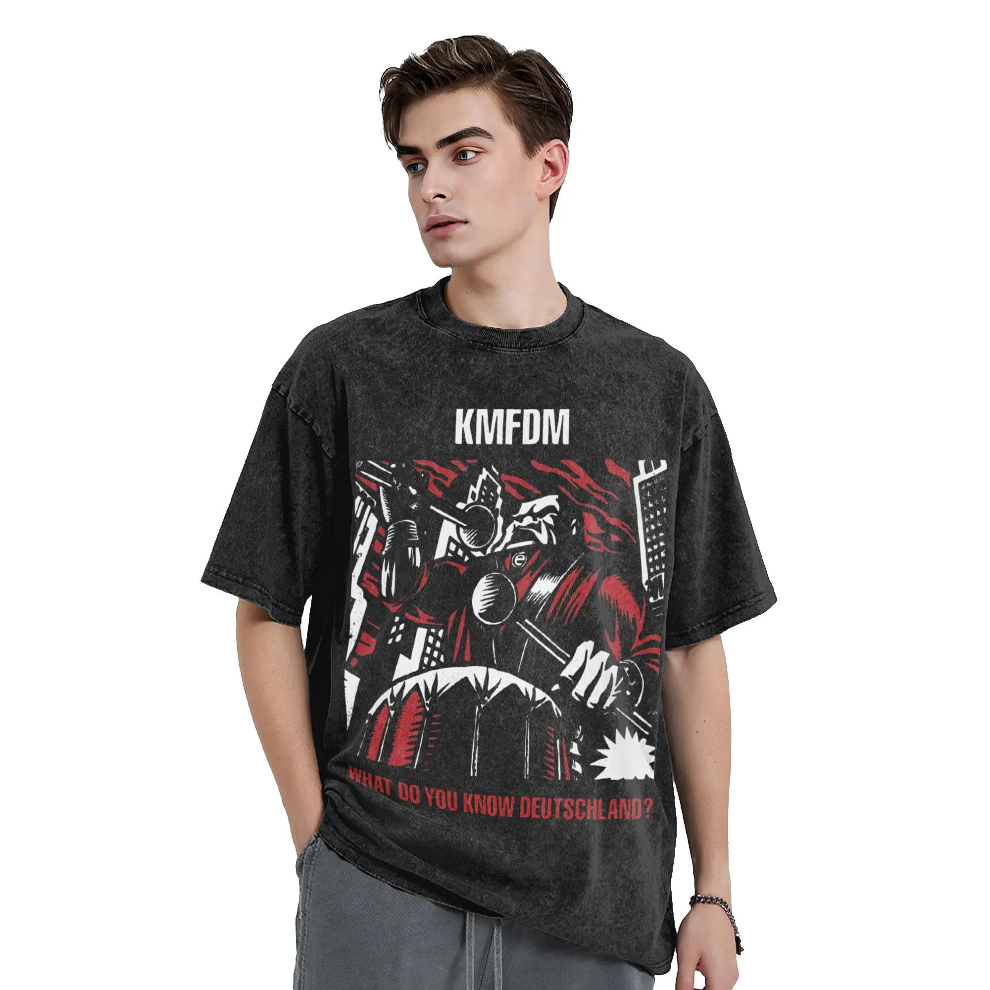 KMFDM rock band  Outfit Washed T Shirt Men Women Streetwear Hip Hop T-Shirts Summer  Tees Tops Short Sleeve