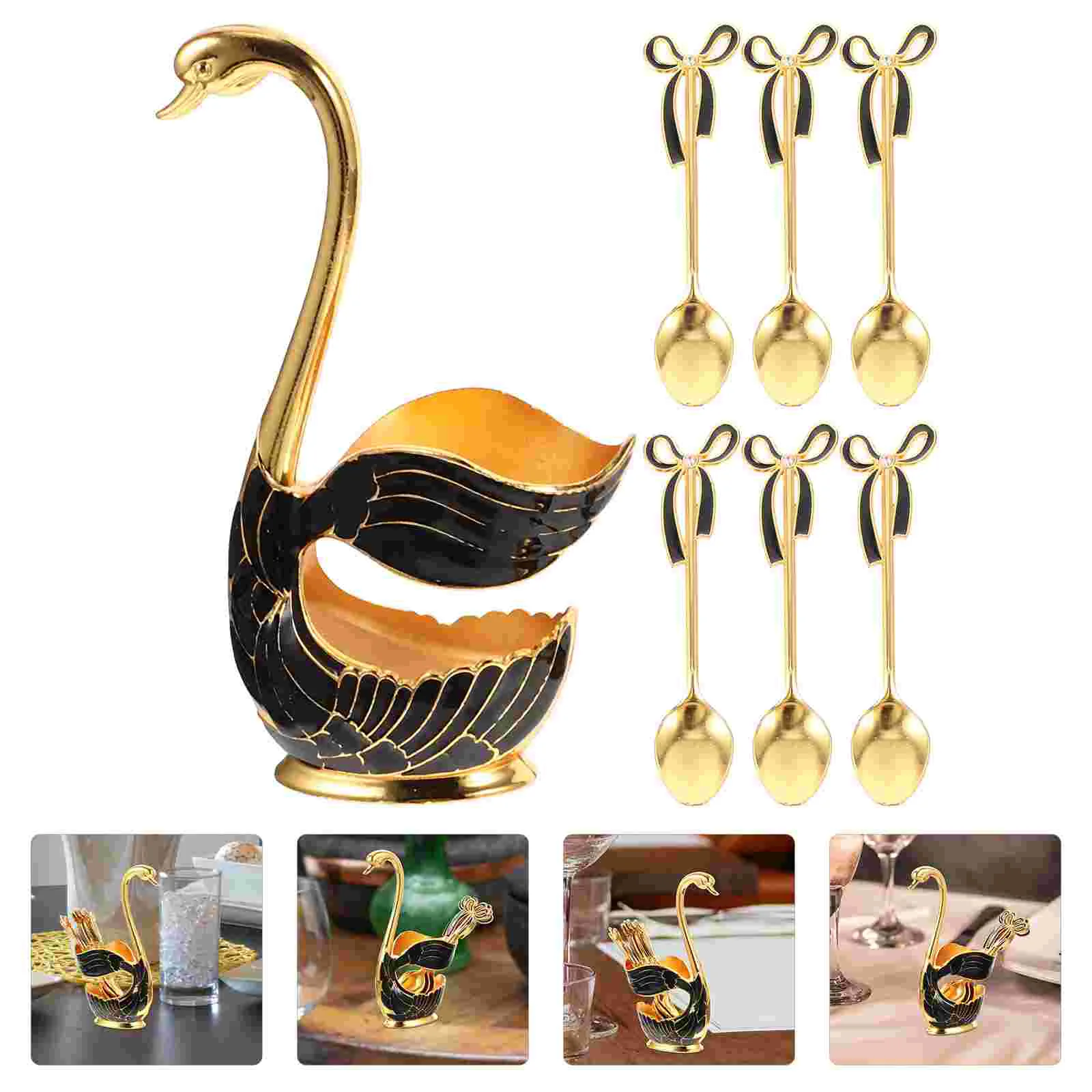 

Swan Dessert Spoon Kitchen Teaspoons Coffee Scoop Holder Alloy Base Stand Ice Cream Stirring Storage Rack