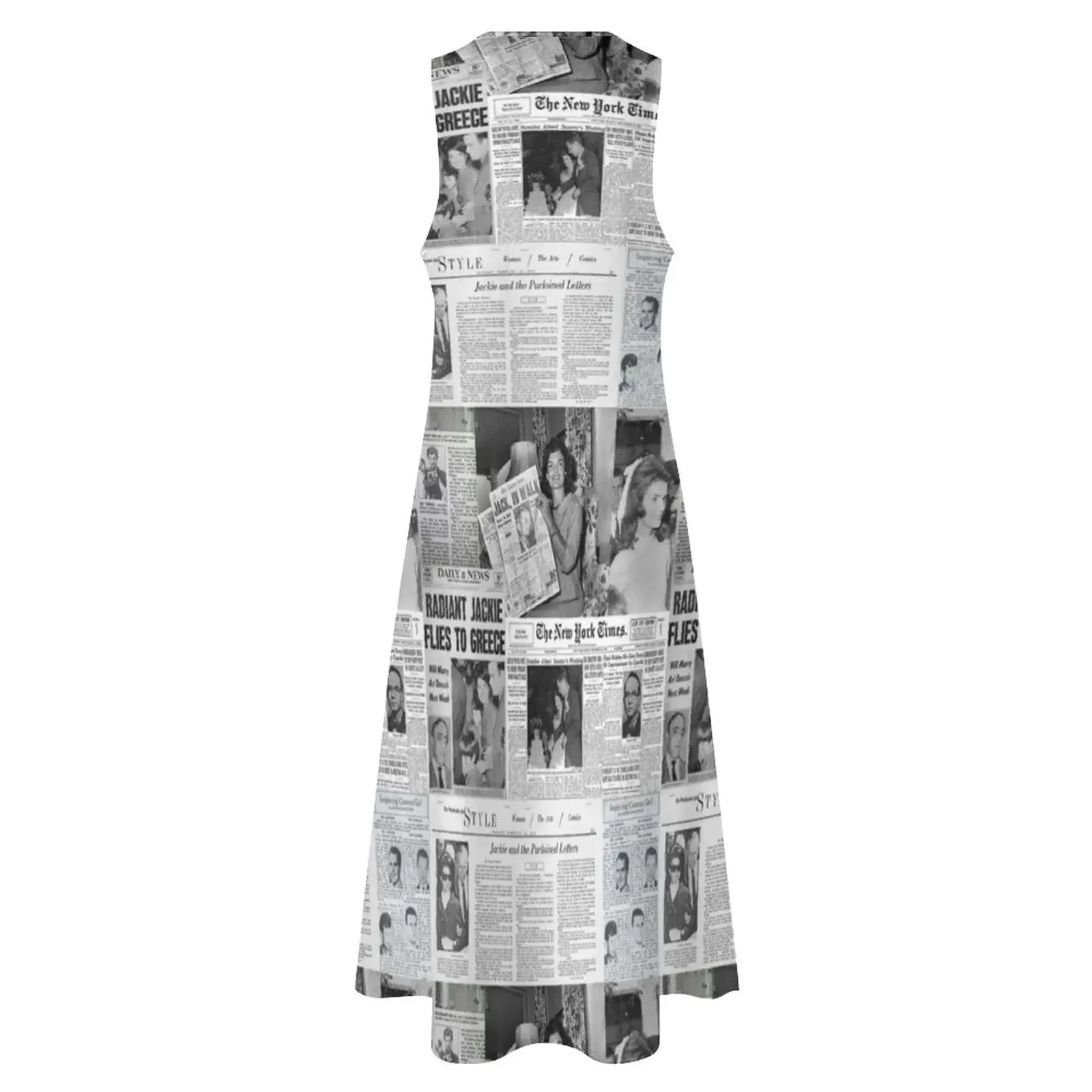 Newspaper Collage Print Dress Women Elegant Maxi Dress Street Style Casual Sleeveless Long Dress Summer V-Neck Pattern Vestidos — zdjęcie 5