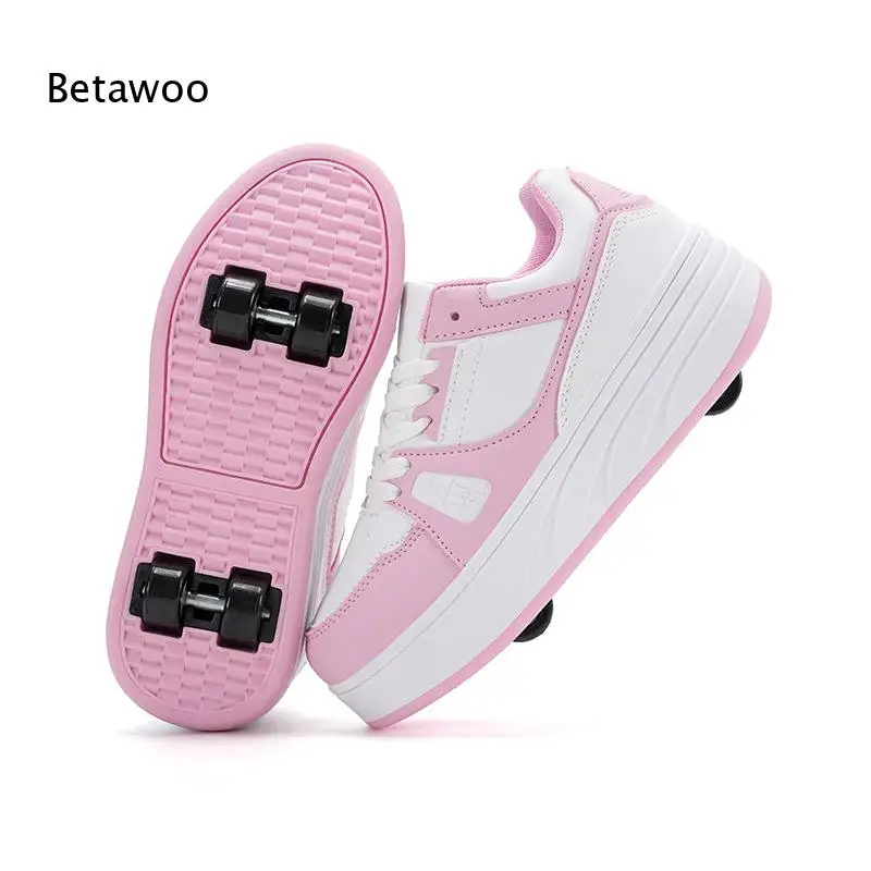 Womens Color Block Detachable Roller Skate Shoes Two In One Casual Board Shoes with Removable Wheels