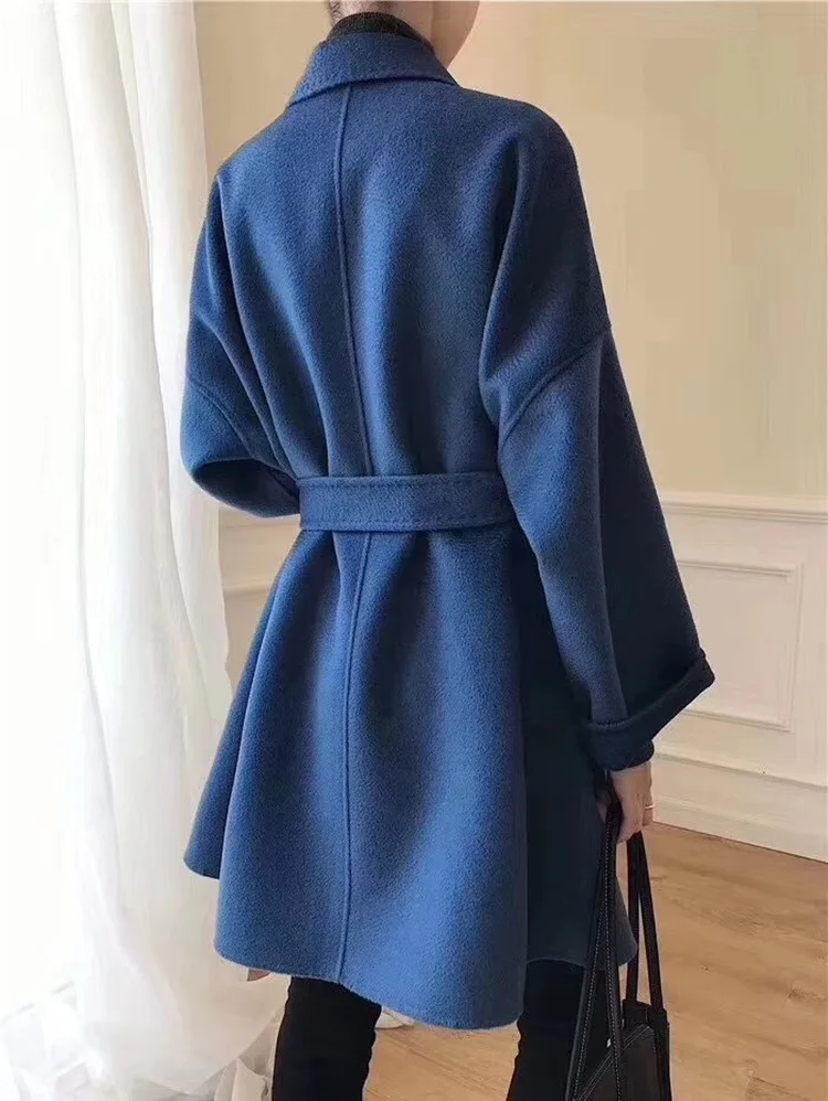 Atmospheric and minimalist style, elegant and elegant water ripple double-sided woolen coat coat, women's new cashmere coat with