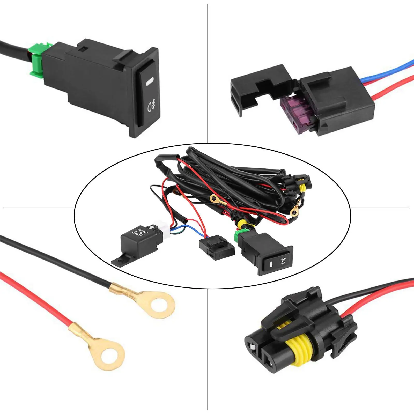 

Fog Light Lamps Wiring Harness Set 12V 40A Relay Heavy Duty Easy to Install Accessory Durable Auto Repair Parts Direct Replaces